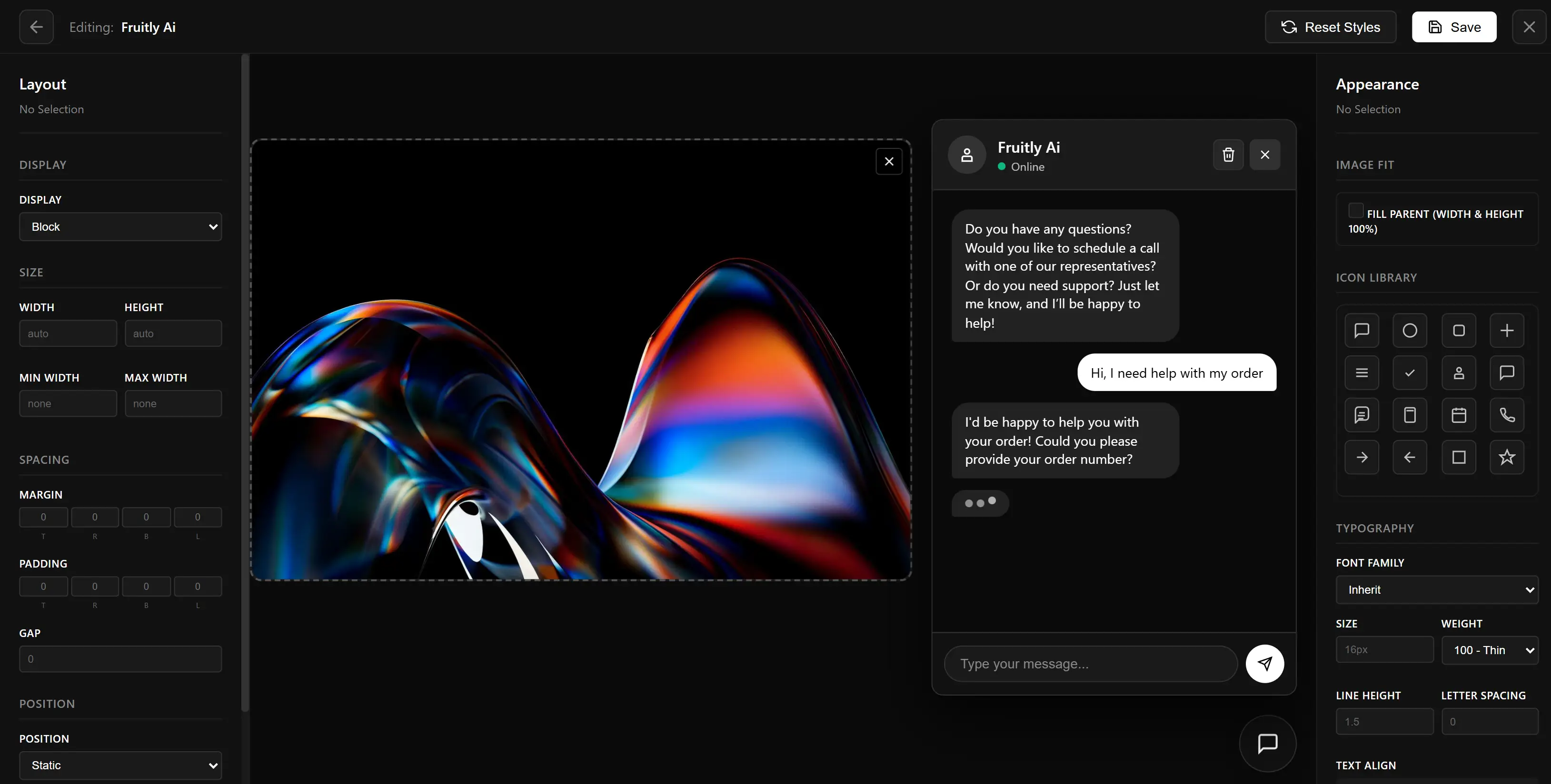 UI editor screenshot with reference image color picker